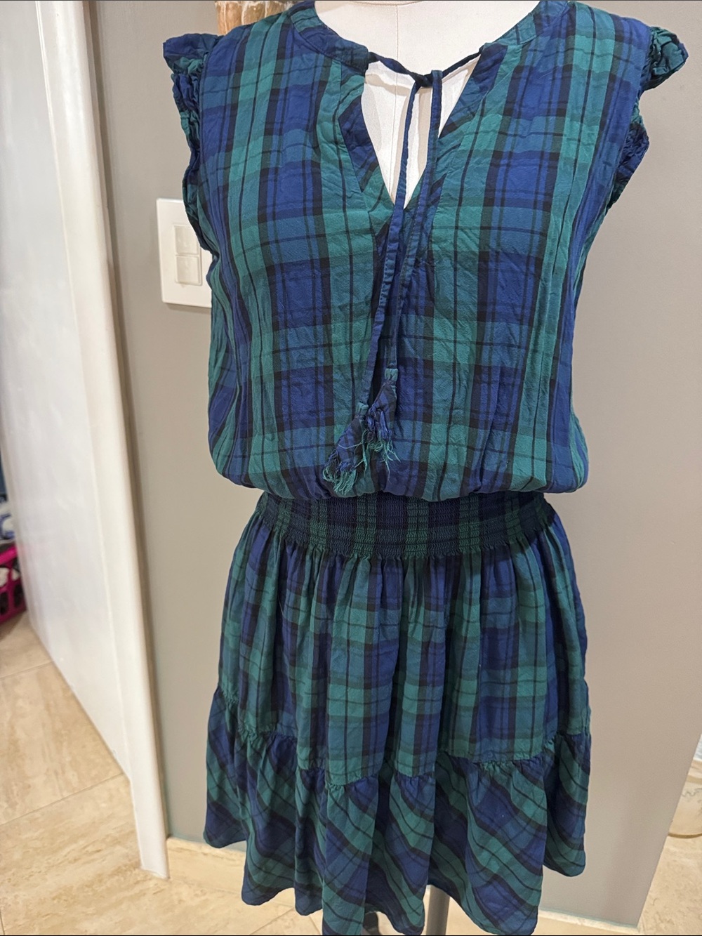 Vineyard Vines Green and Blue Plaid Sleeveless Dress